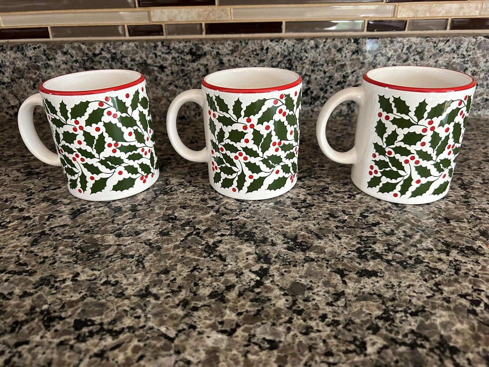Vintage Set Of 3 Waechtersbach Christmas Holly Mugs Spain