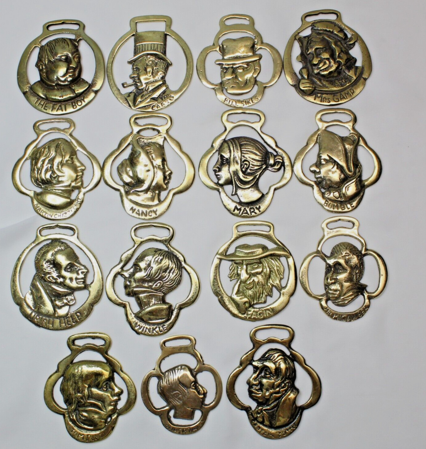 Brass Horse Medallion Lot of 15 Charles Dickens Pickwick Oliver Twist Pickwick