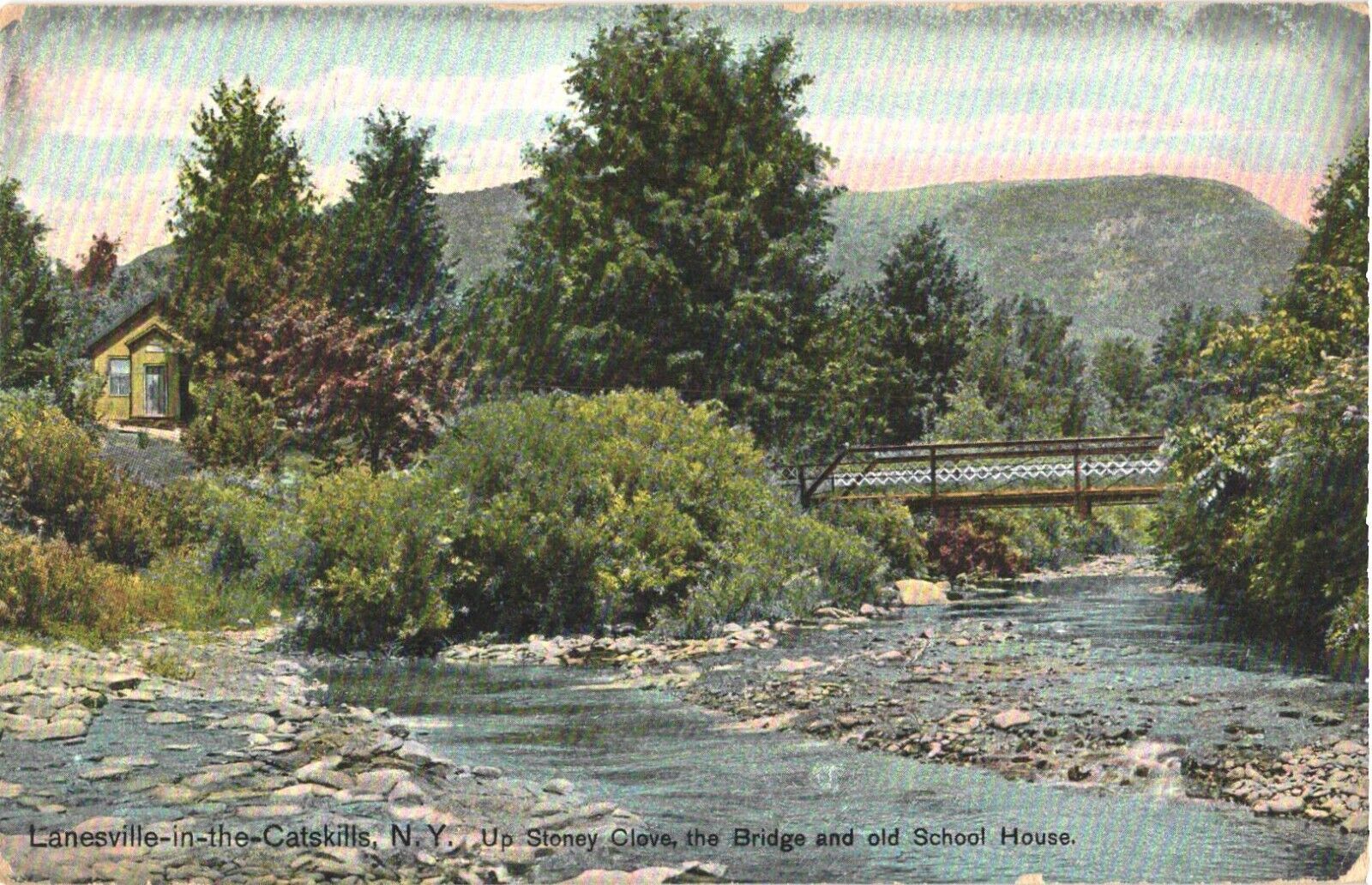 The Bridge and Old School House, Lanesville-in-the-Catskills, New York Postcard