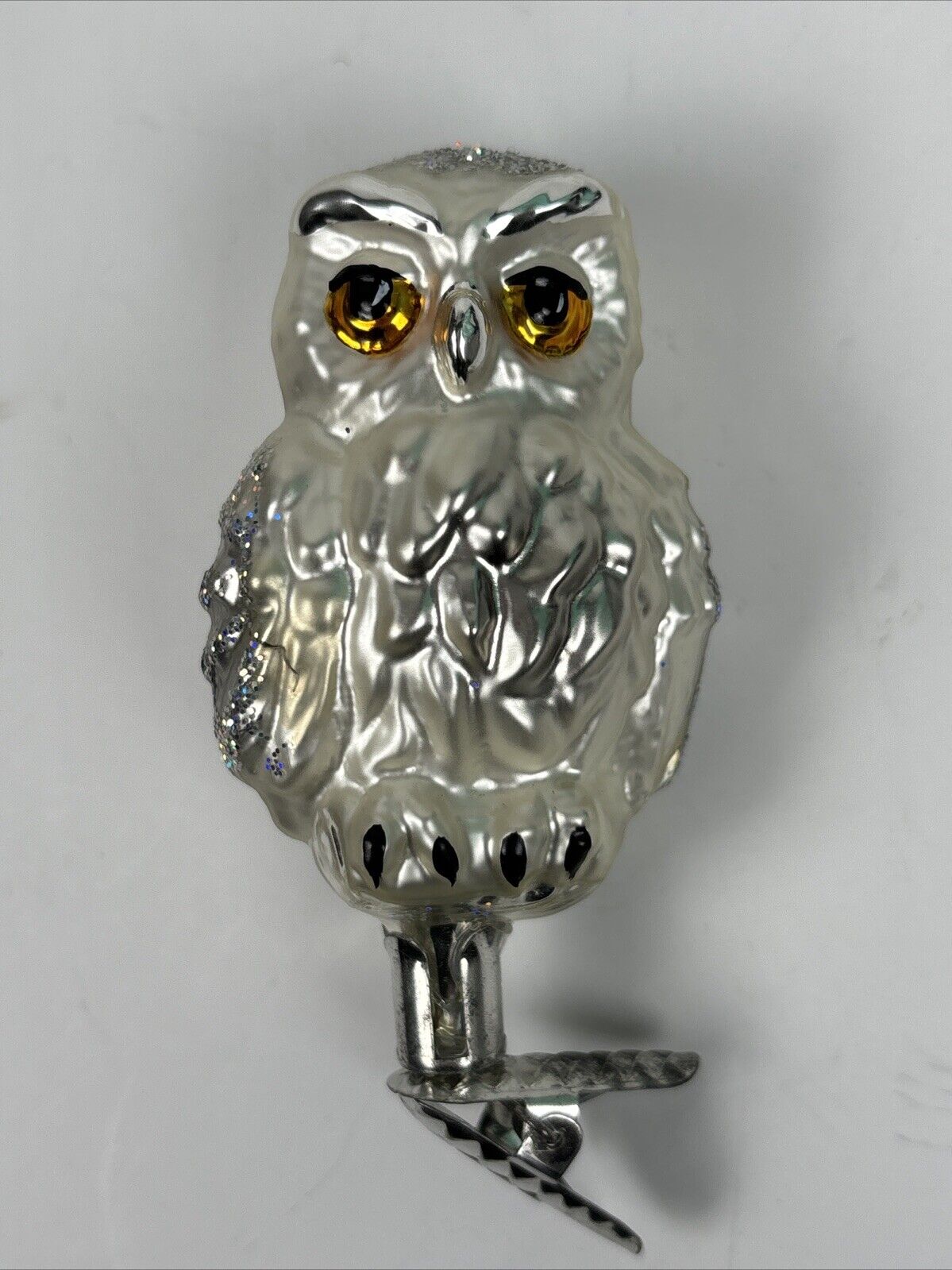 Inge Glas Clip-On Arctic Owl German Blown Glass Christmas Ornament