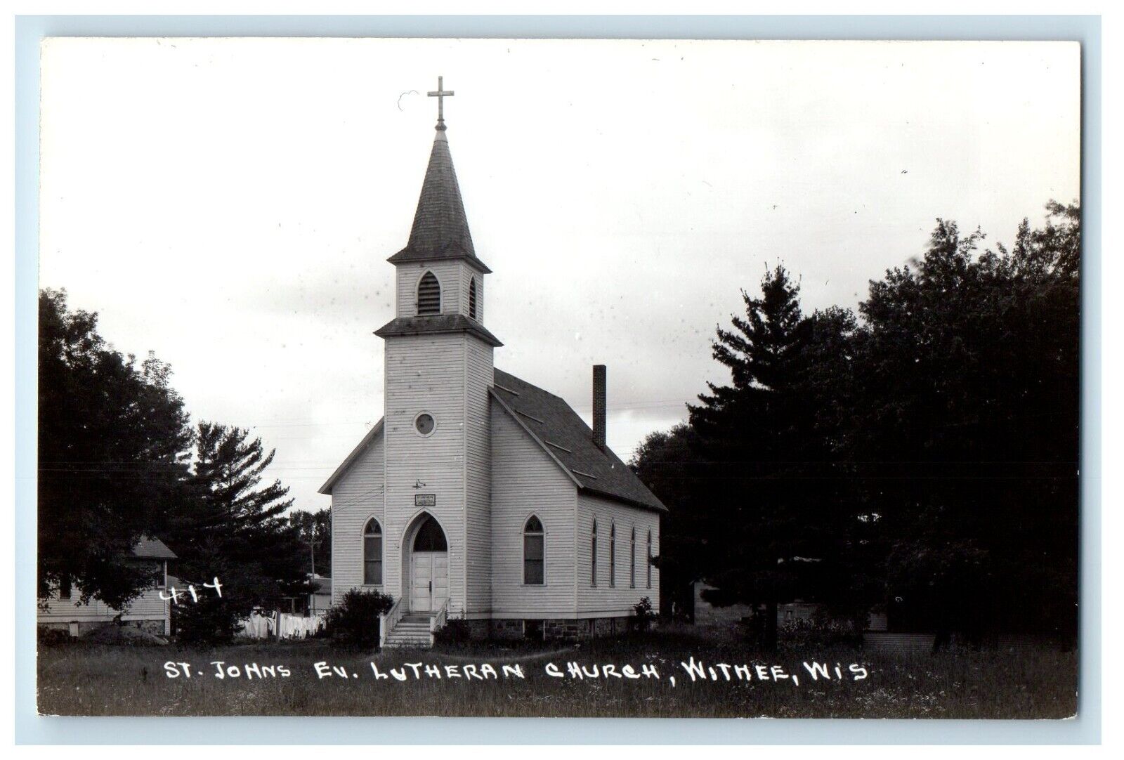 c1940\'s St. Johns Lutheran Church Withee Wisconsin WI RPPC Photo Postcard