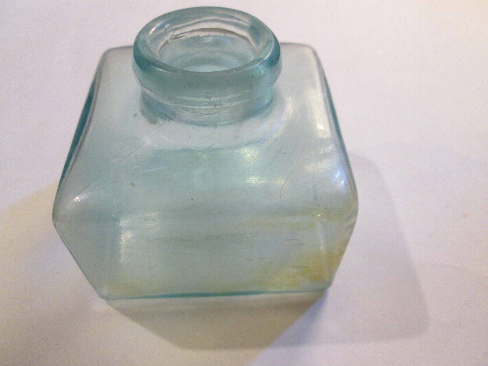 INKWELL GLASS INK ANTIQUE BOTTLE # 8 GREEN TONE CARTERS  USA GREAT SHAPE