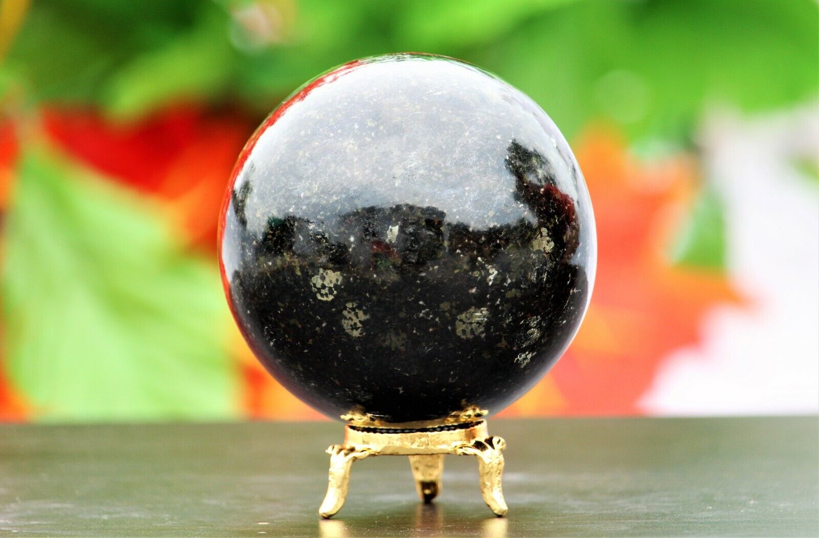 Amazing 75MM Black Nuummite Stone Sorcerer’s Stone Healing Metaphysical Sphere