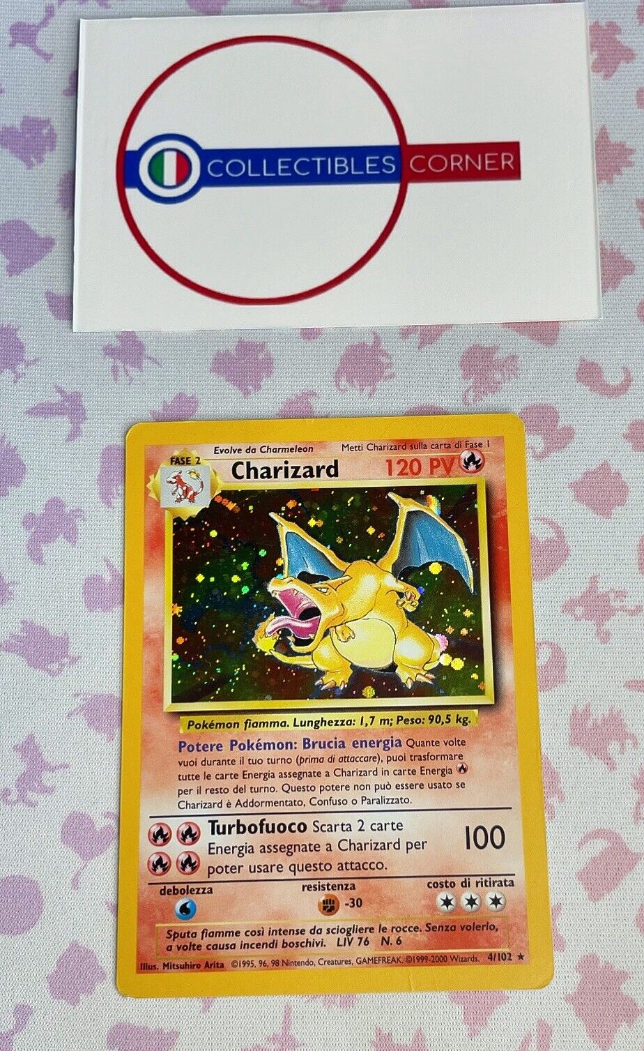 Pokemon Charizard 4/102 Base Set Rare Holo Unlimited Wizards ITA Vintage Card
