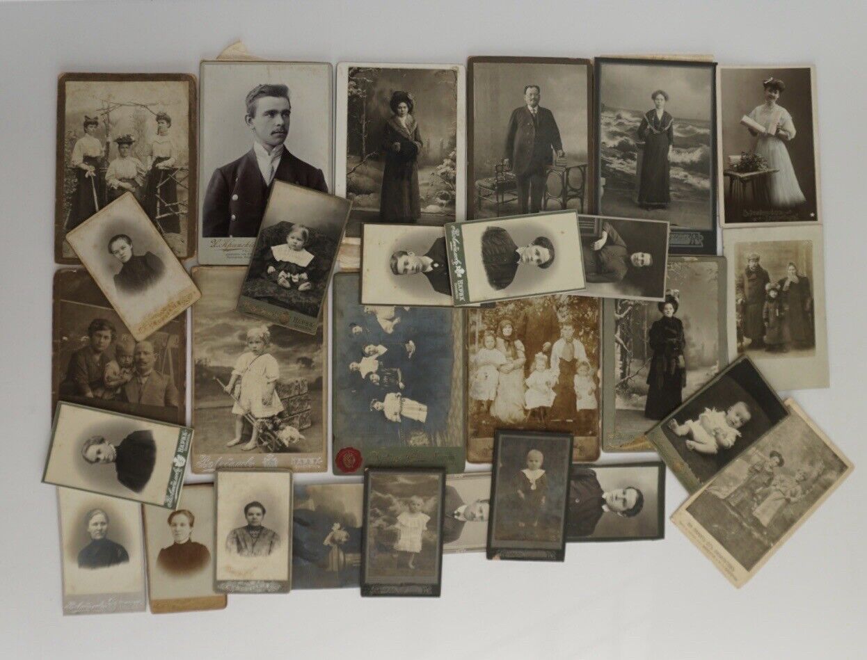 Lot of 28 Antique Imperial Russia Souvenir Family Cabinet Portraits (1920s/30s)