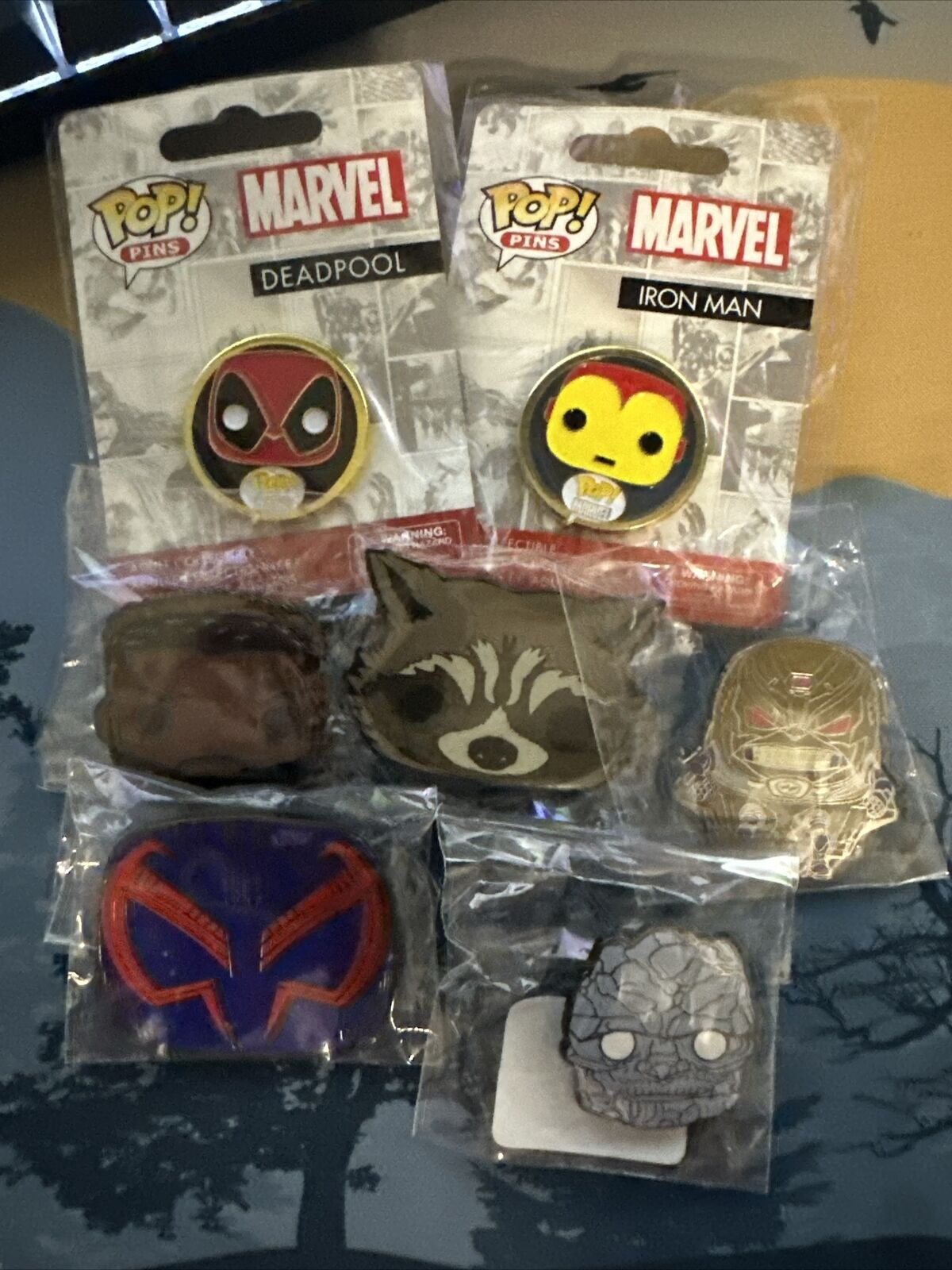 Marvel Funko Pop Pins Lot Of 7 Deadpool Iron Man Spider-Man Thor GOTG