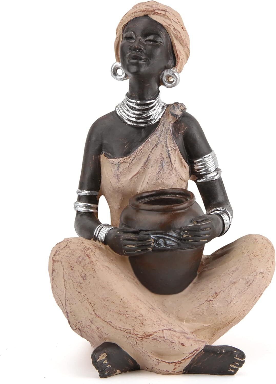 Leekung African Lady Sculpture, Resin Figurine in Woodstone B, B 