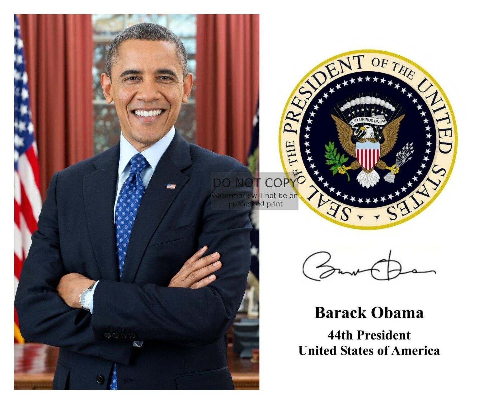 PRESIDENT BARACK OBAMA PRESIDENTIAL SEAL AUTOGRAPHED 8X10 PHOTOGRAPH