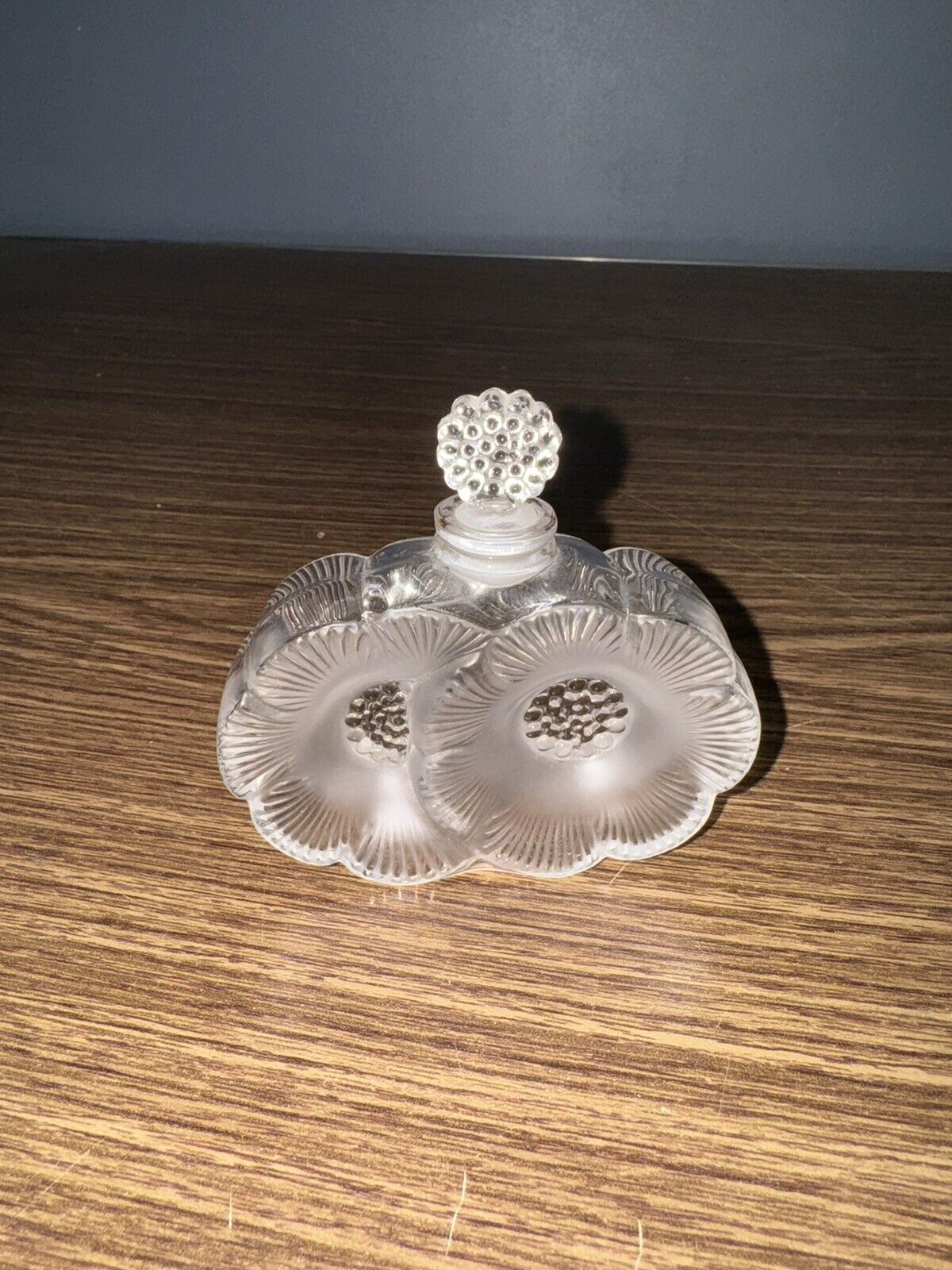 Vintage Rene Lalique Deux Fleurs Two Flowers Frosted Perfume Bottle Signed