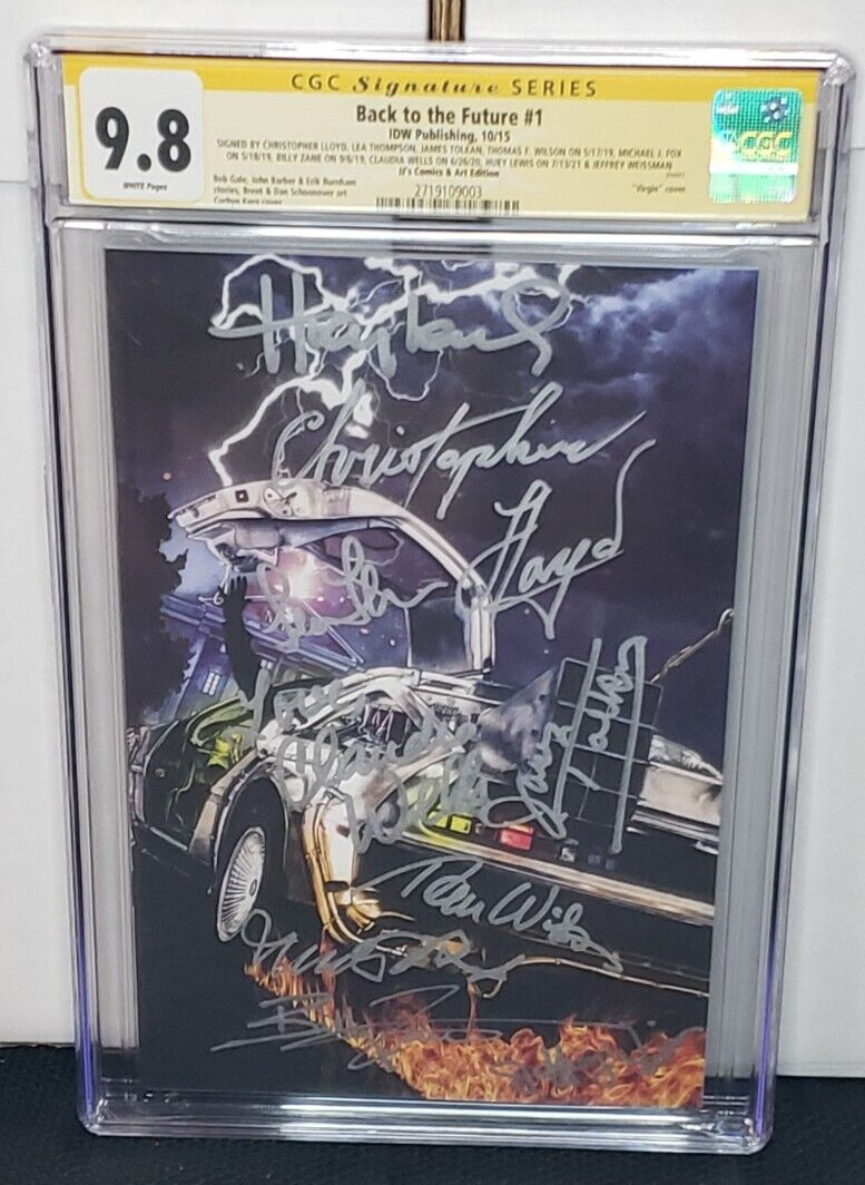 SIGNED HUEY LEWIS, MICHAEL J FOX, 9 CAST MEMBERS BACK TO THE FUTURE #1 CGC 9.8