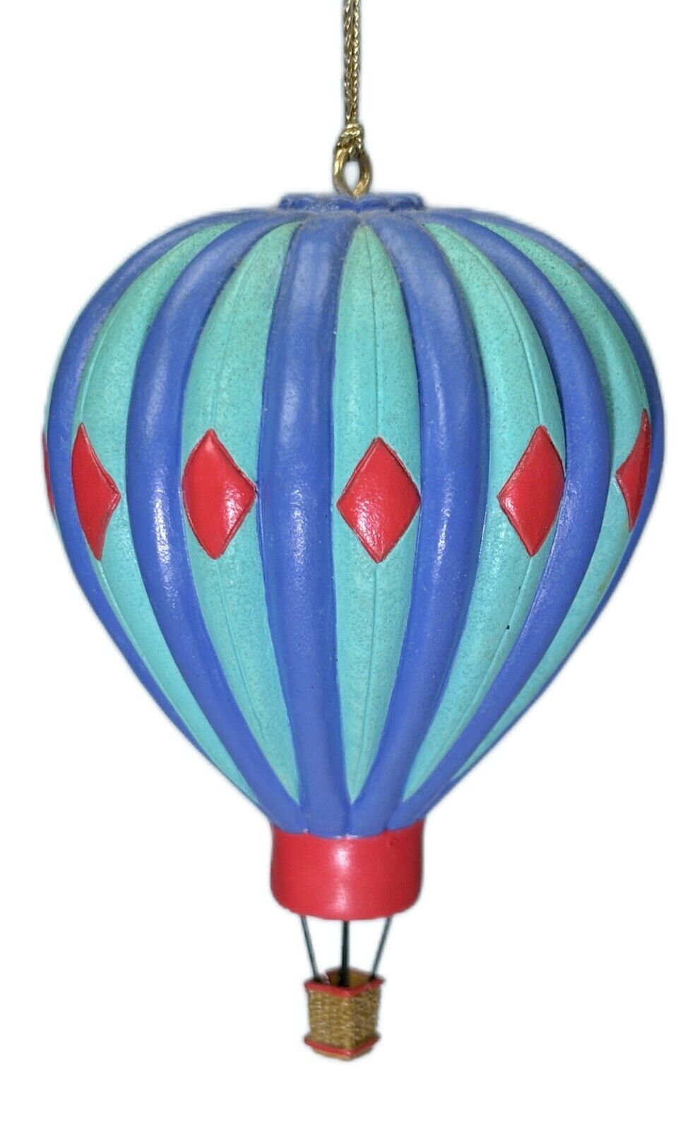 3.5” Hot Air Balloon Painted Wood Christmas Ornament Hanging Blue Green Red