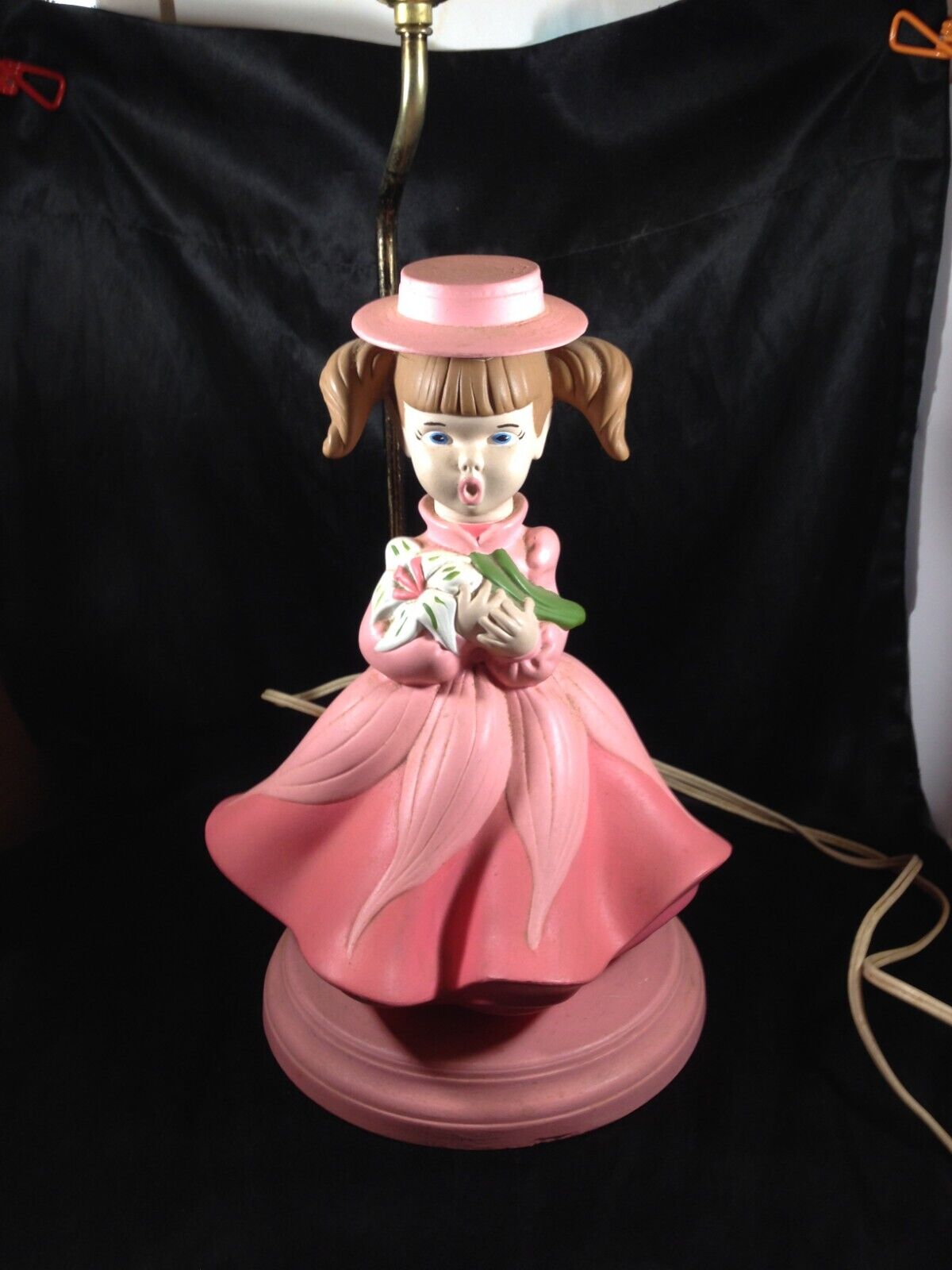 Vintage Holland Mold Ceramic Table Lamp Pink Floral Girl Figurine