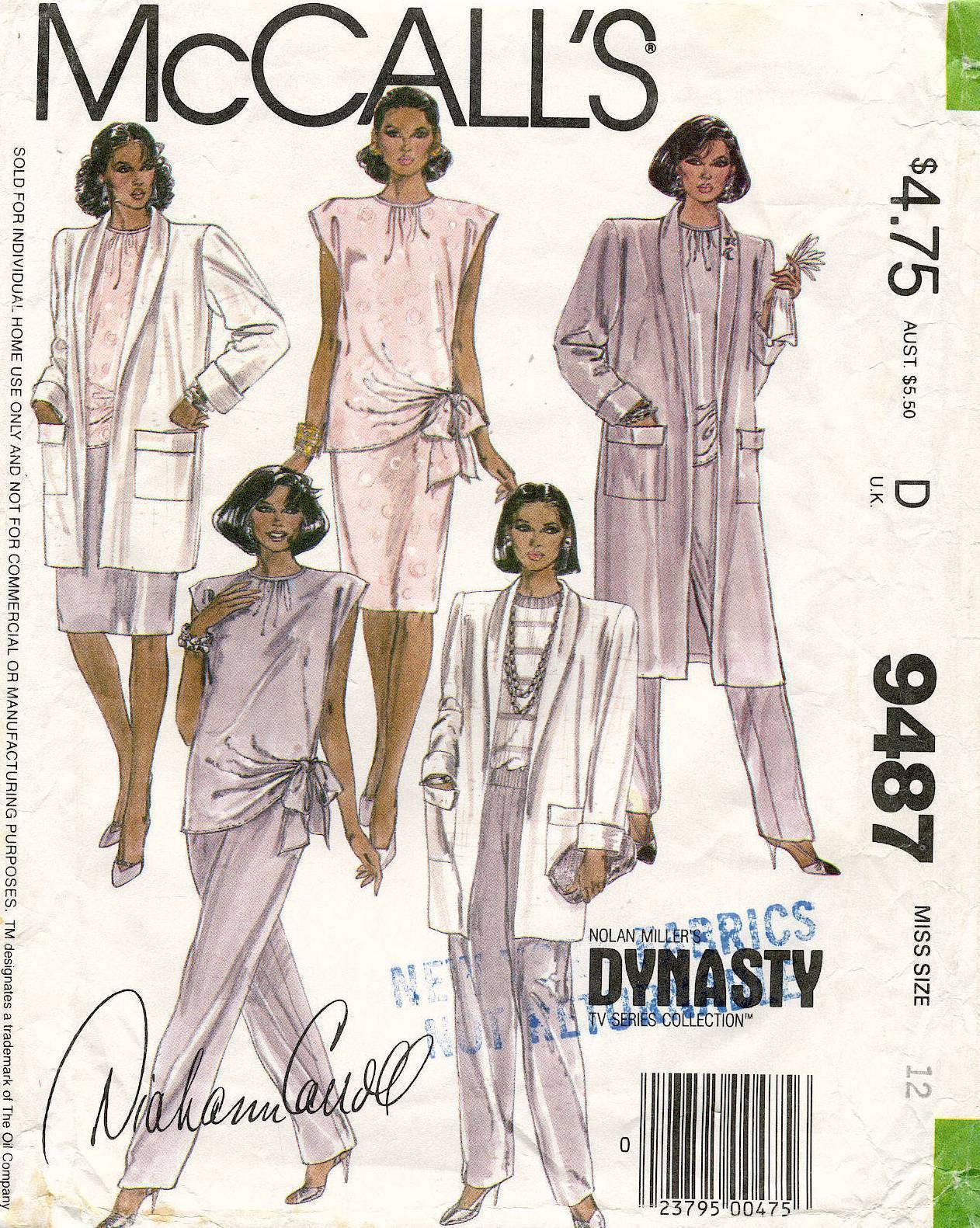 1980\'s VTG McCall\'s Misses\' Coat,Blouse,Skirt and Pants Pattern 9487 12 UNCUT