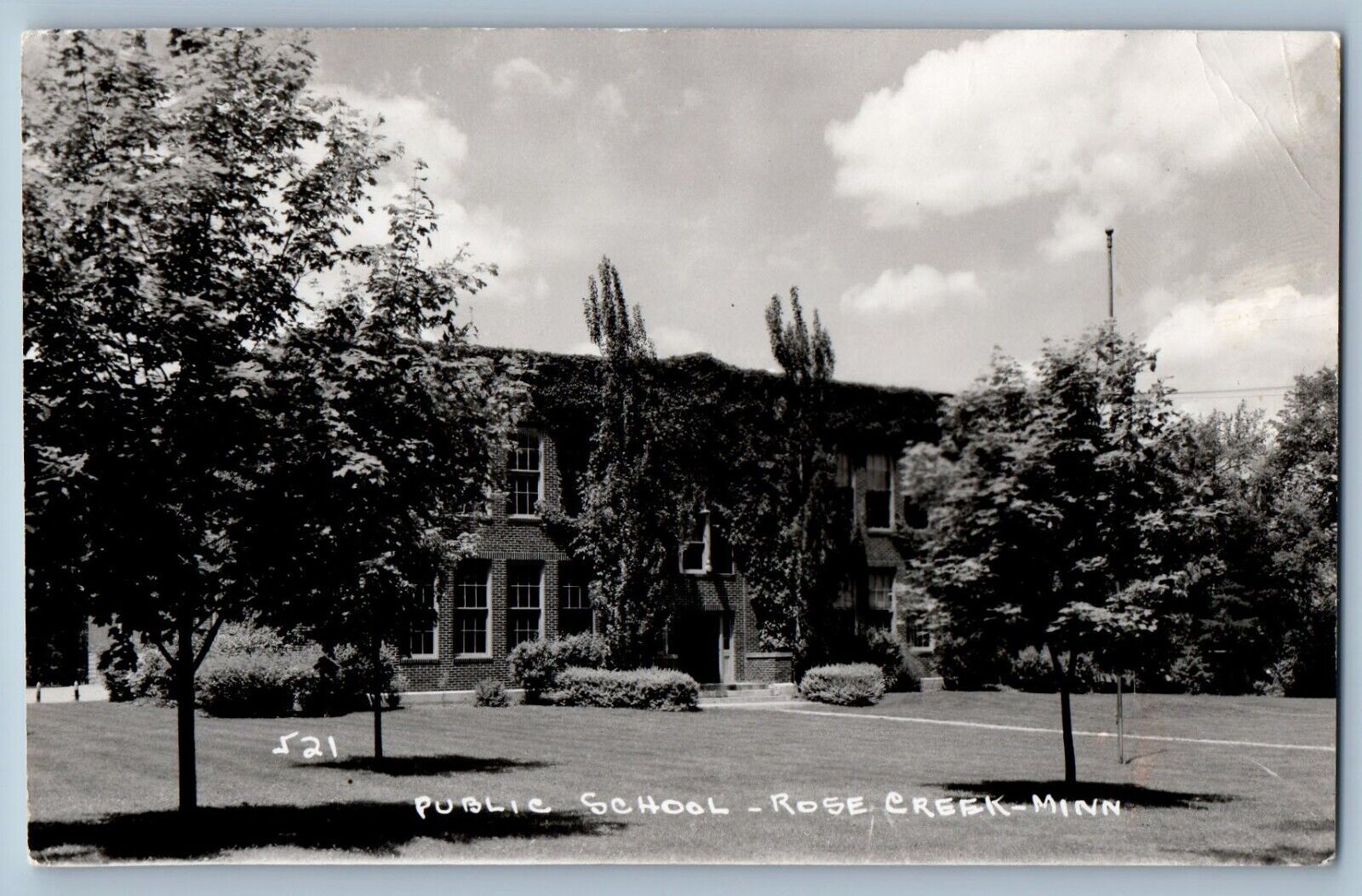 Rose Creek Minnesota MN Postcard RPPC Photo Public School Campus Building 1955