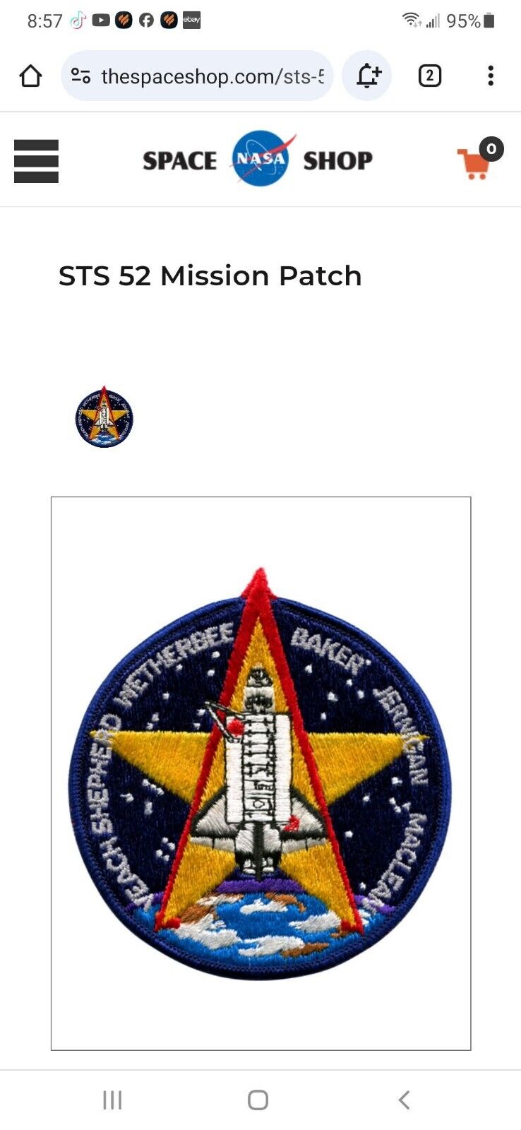 NASA STS 52 MISSION PATCH 