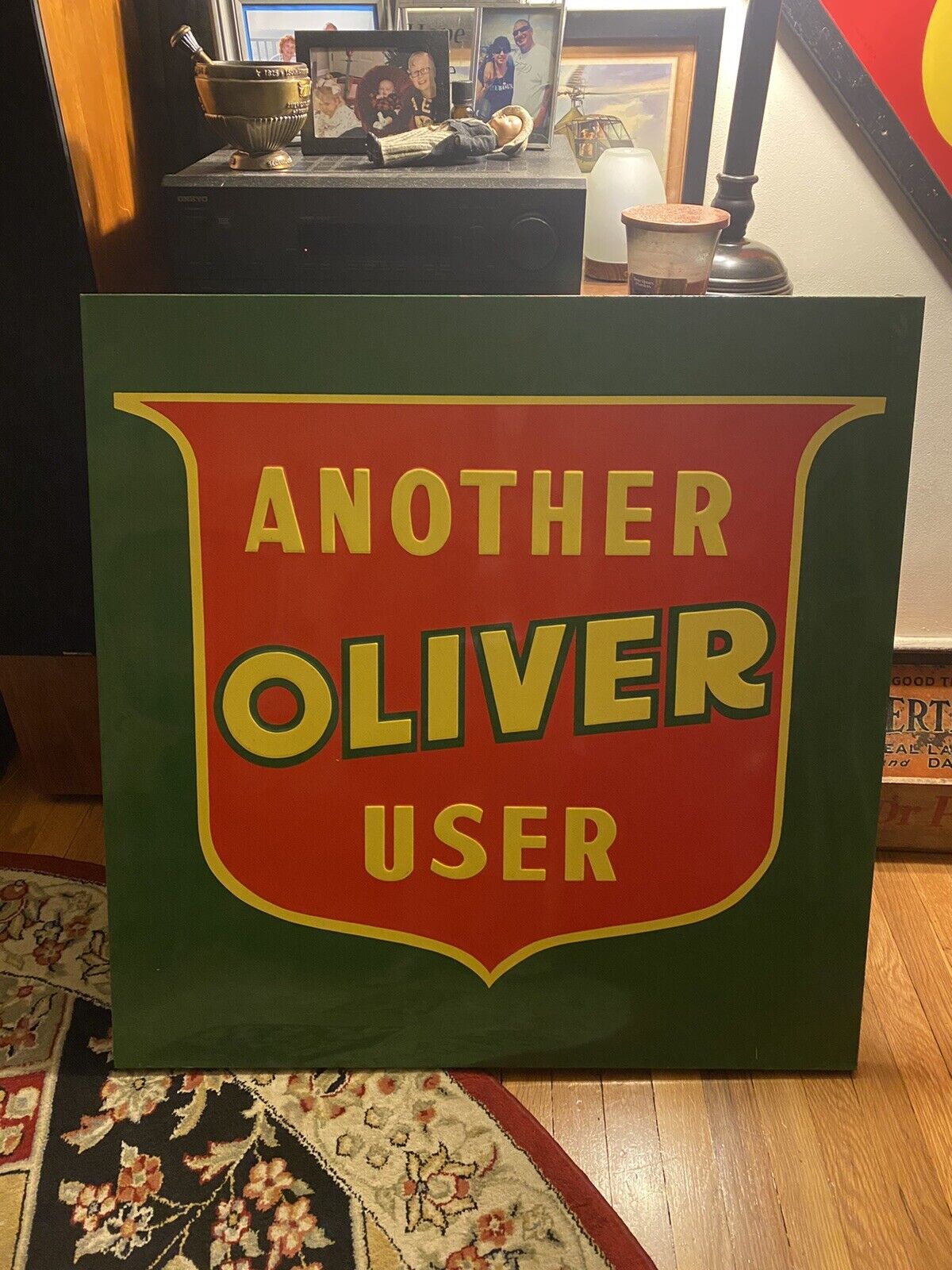 Rare Vintage 34x34 Inch Metal Oliver Tractor Sign Embossed Green Back. Near Mint
