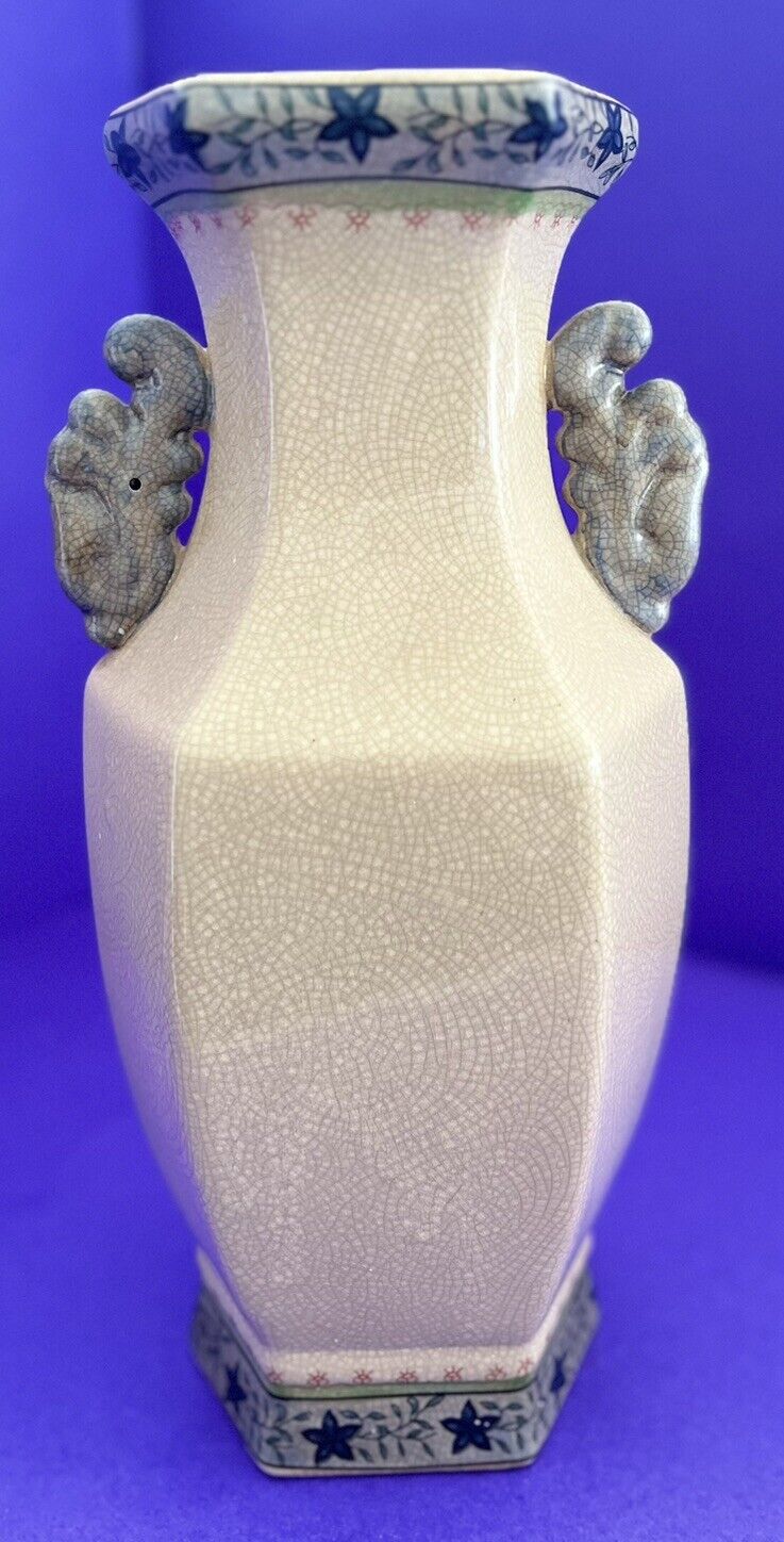 Large Lovely Vintage Chinese Crackle Glaze Twin Handled Vase 16”SALE