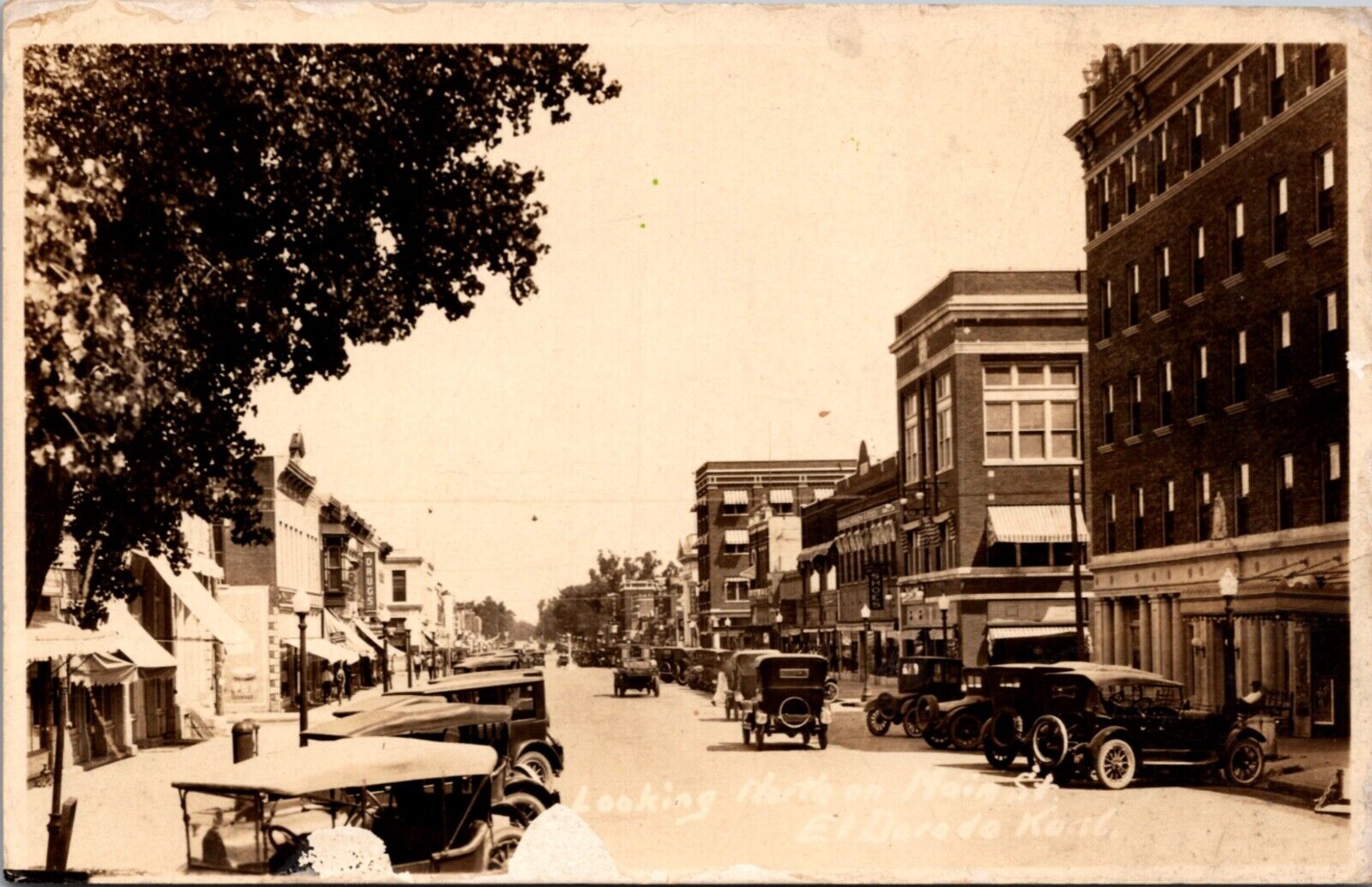 Real Photo Postcard Looking North on Main Street in El Dorado, Kansas