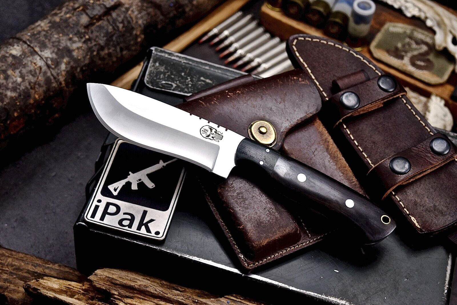 CFK IPAK Handmade D2 Custom BROWN CAMEL BONE Hunting Camping Skinner Sport Knife