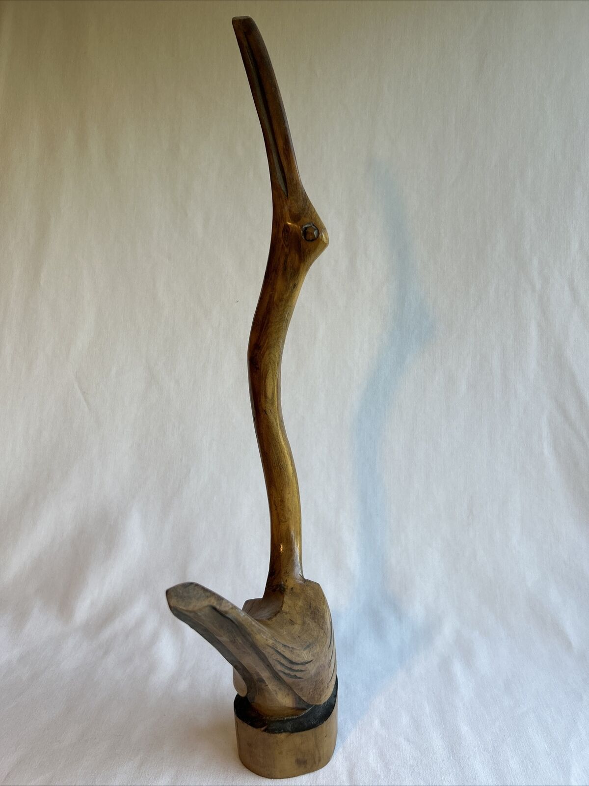 Vintage Sculpture Wood Hand Carved Heron Crane Figurine Water Bird 20\