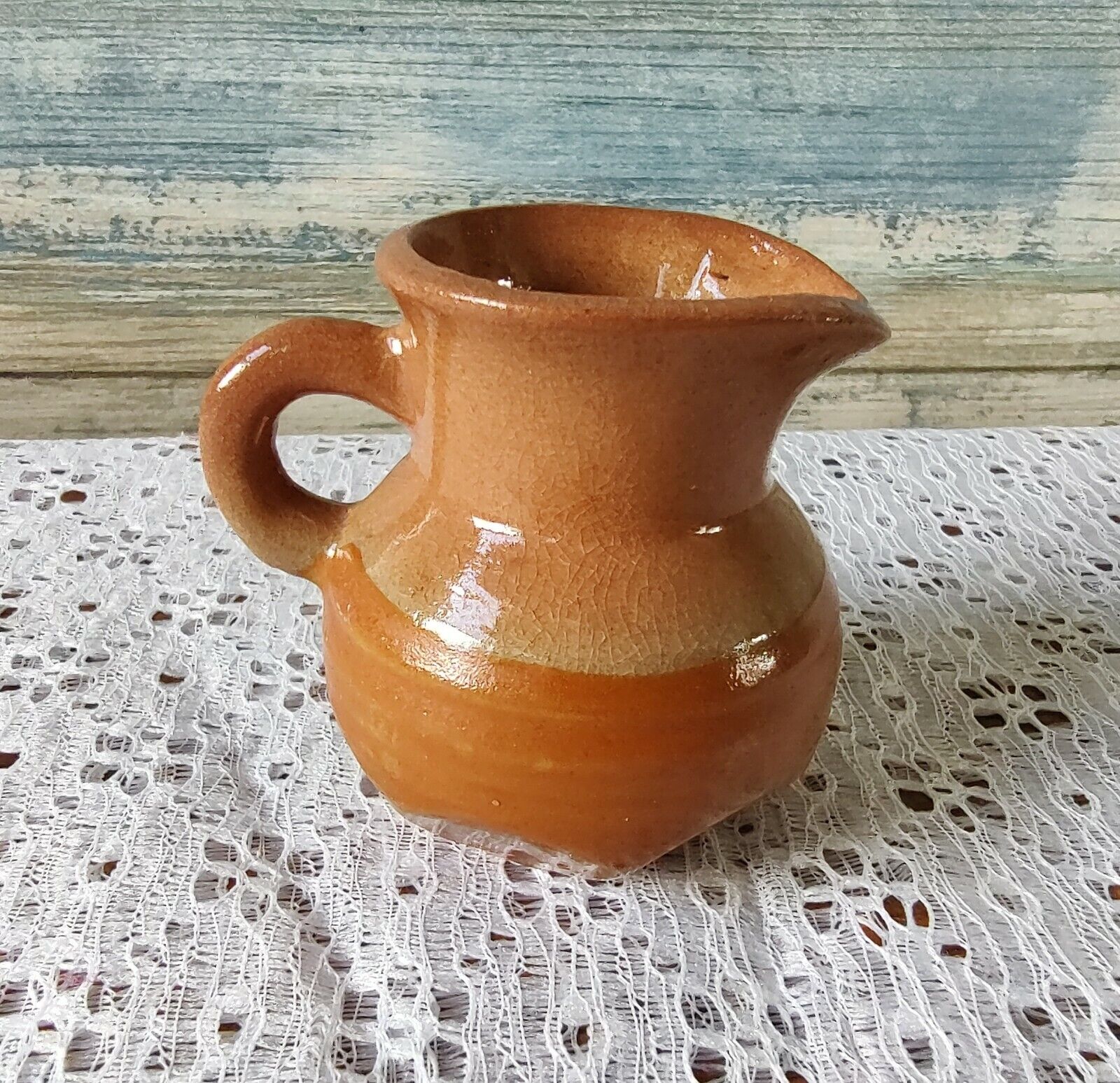 Vintage Vandor Imports Pottery Tiny Small Pitcher Handle Brown Red Vintage
