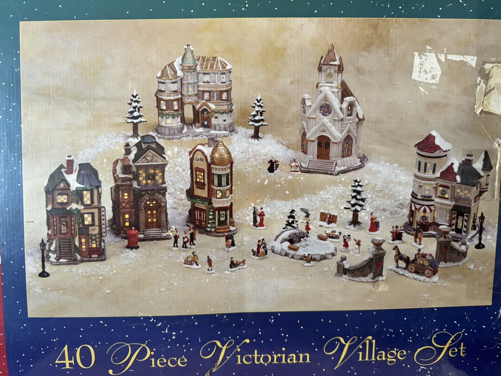 Traditions 40 Pc Victorian Christmas Winter Lighted Village Vintage Complete