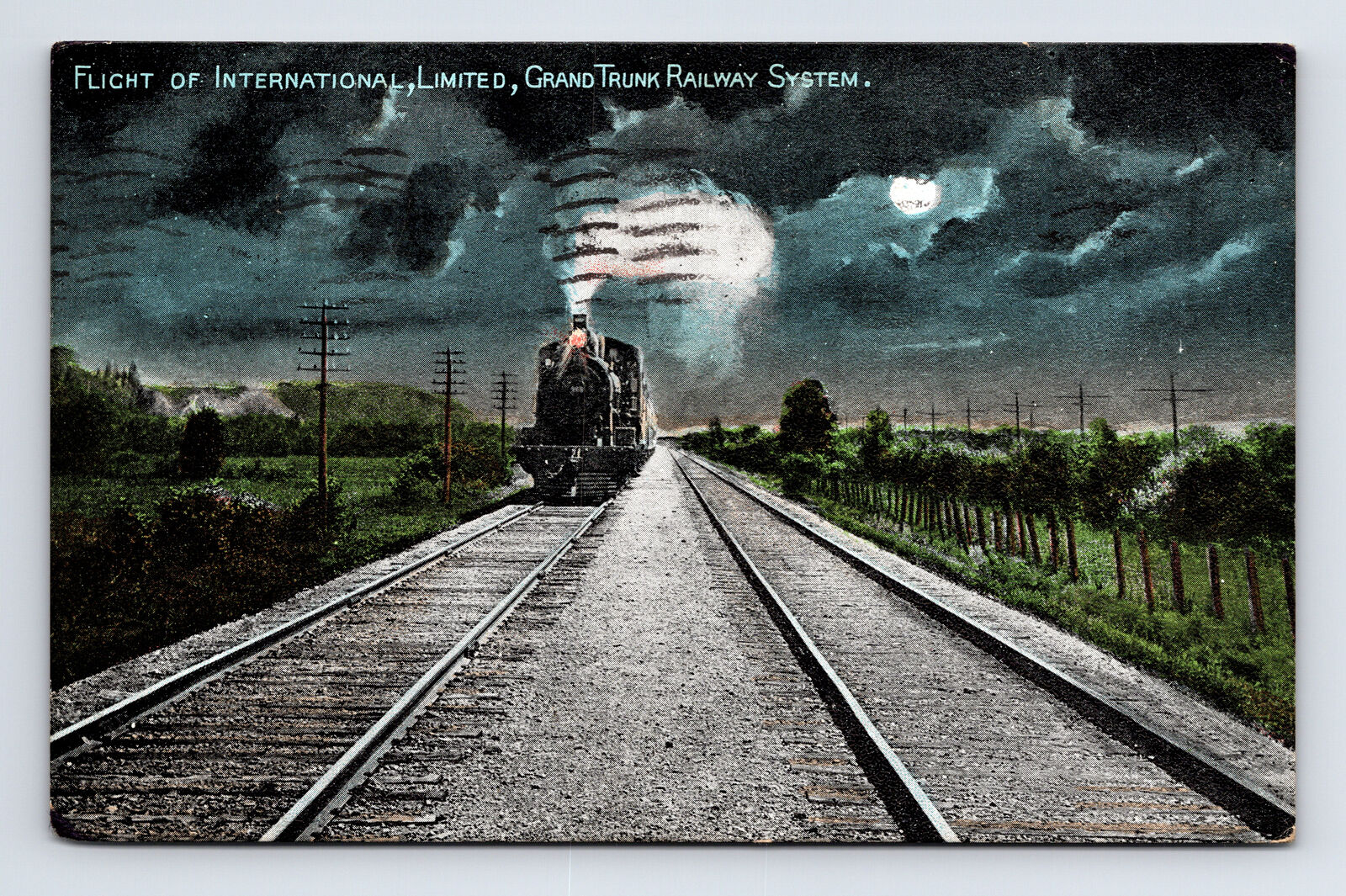c1908 DB Postcard Flight of International Limited Grand Trunk Railway System