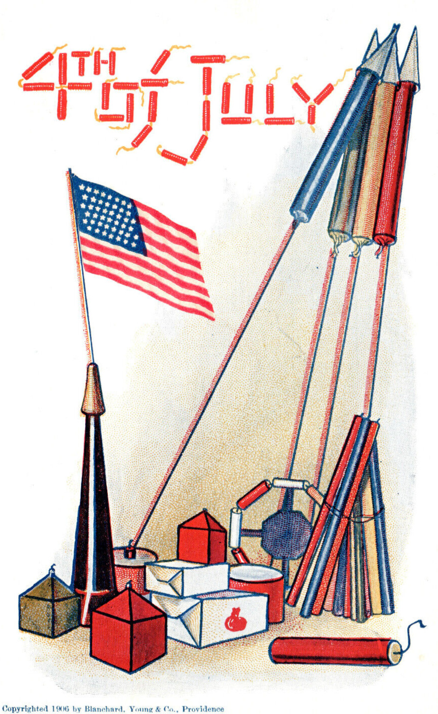 1906 4th Of July Firecracker Firework Rockets American Flag Patriotic Postcard