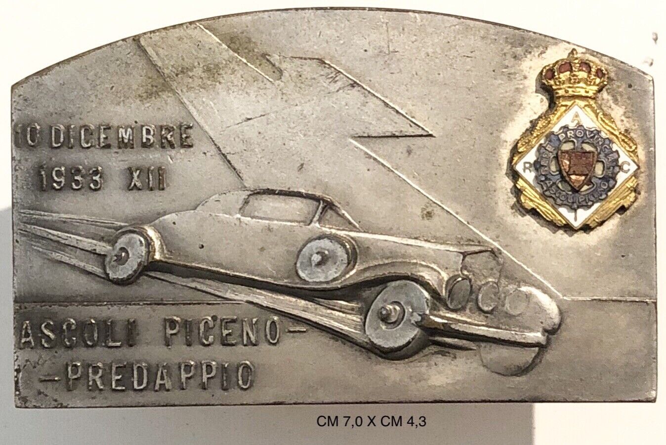 RACI GARA AUTOMOBILISTICA ASCOLI PICENO PREDAPPIO 1933 PLACCHETTA RADIATORE AUTO