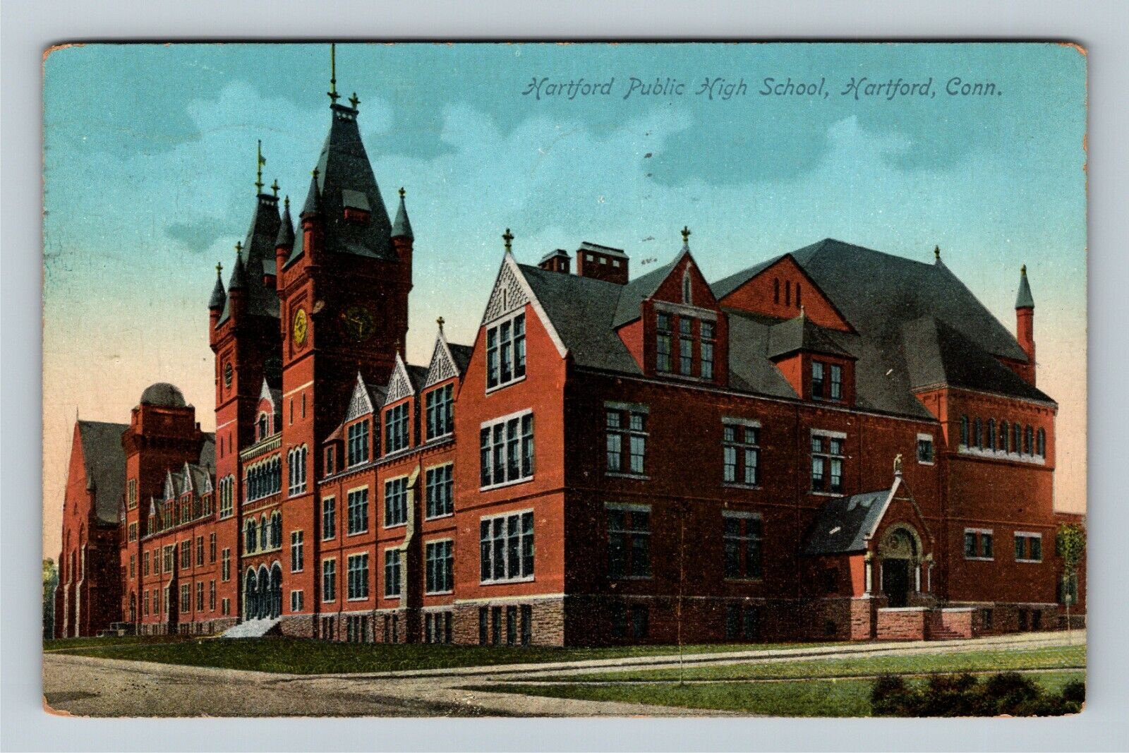 Hartford CT-Connecticut, Public High School, Clock Tower, c1912 Vintage Postcard