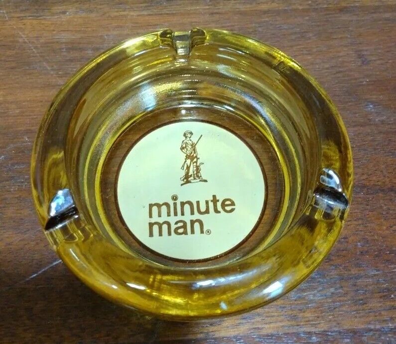 Vintage NOS Amber Glass Minuteman Minute Man Ash Tray Revolution