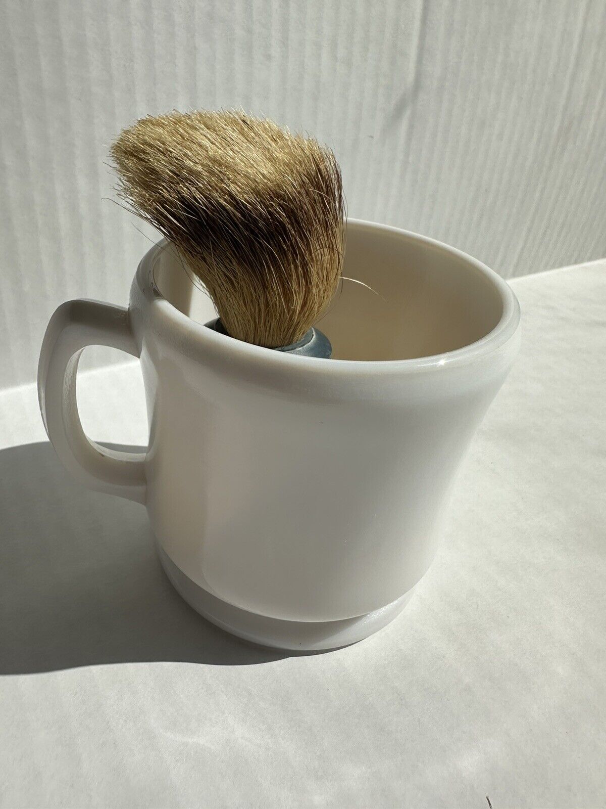 Vintage White Milk Glass Shaving Mug & Made In USA Ever Ready Shaving Brush Cup