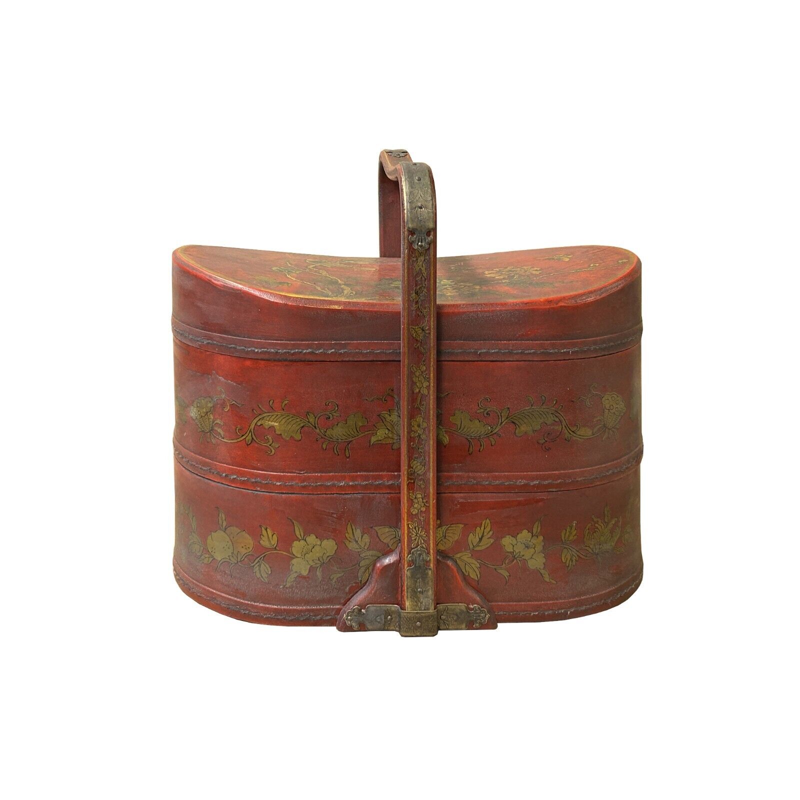 Chinese Red Veneer Color Flower Birds Graphic Stack Box Basket ws3919