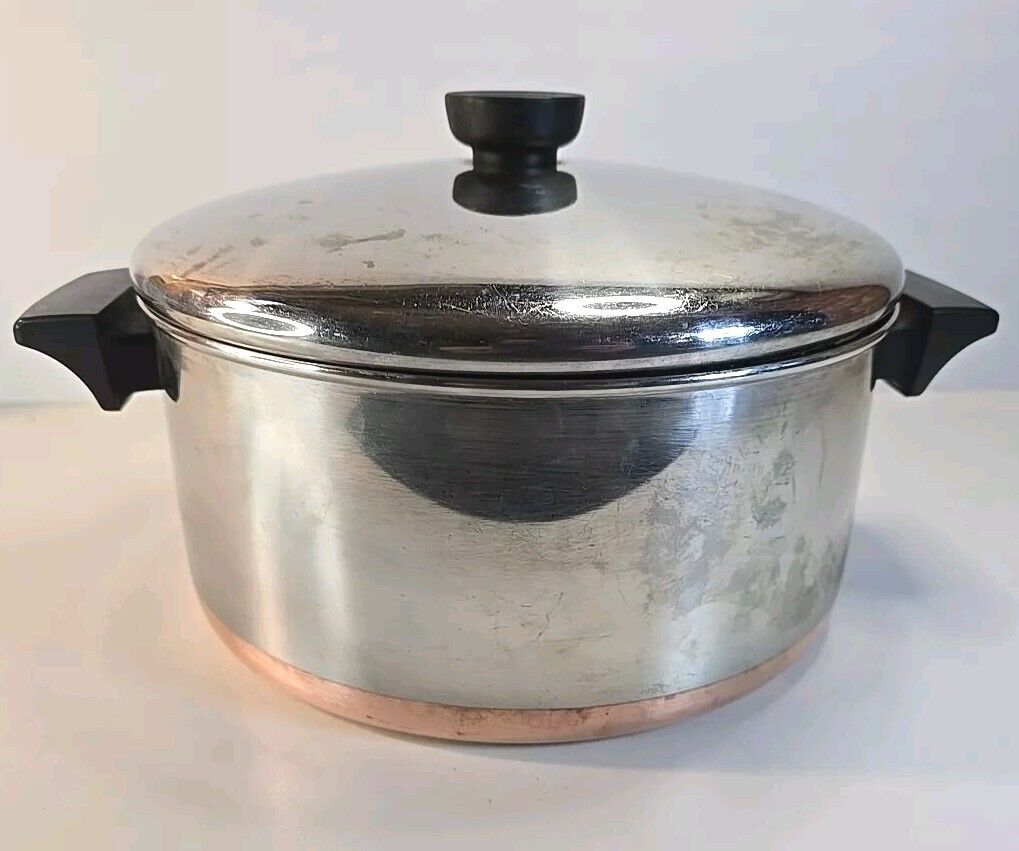 Vintage Revere Ware 4.5 Qt 4 1/2 Quart Stock Pot with Lid Copper Clad Rome N.Y.