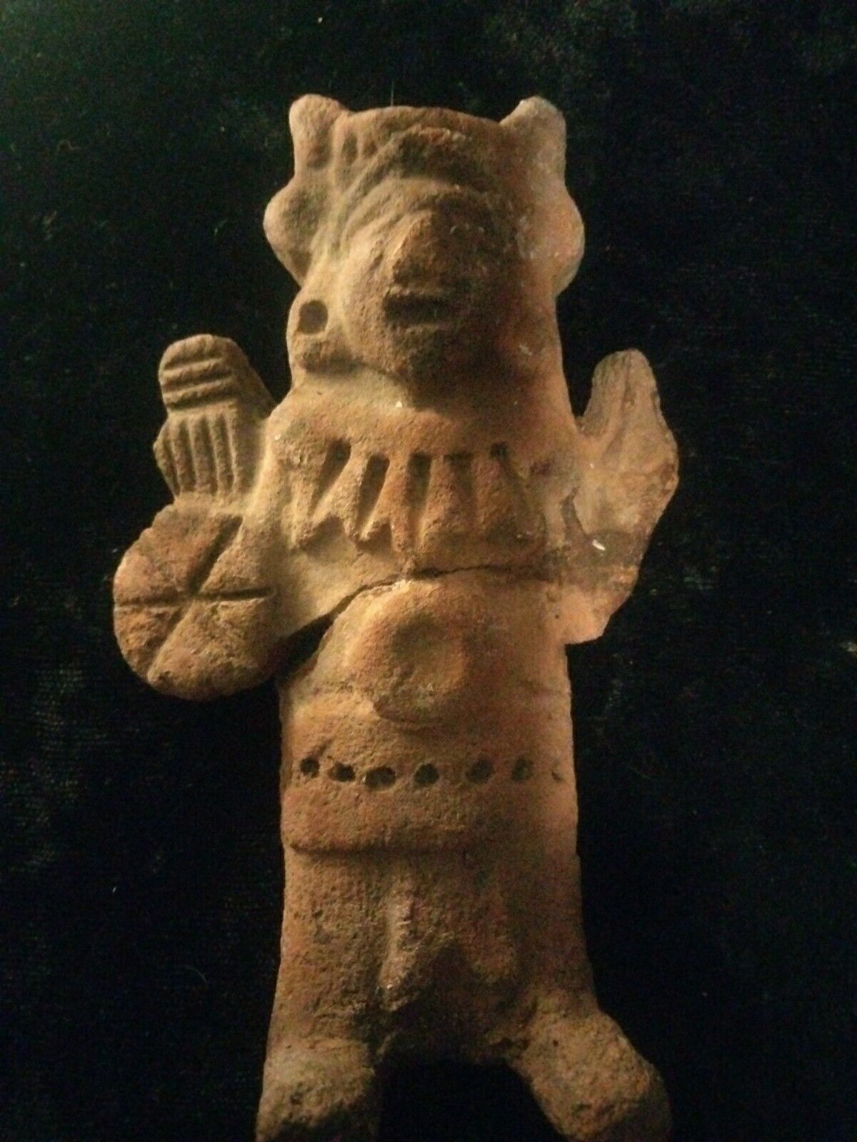 Pre-culumbian Ancient Aztec Warrior Spirit/God/  Clay Idol Pre 1965 Dig
