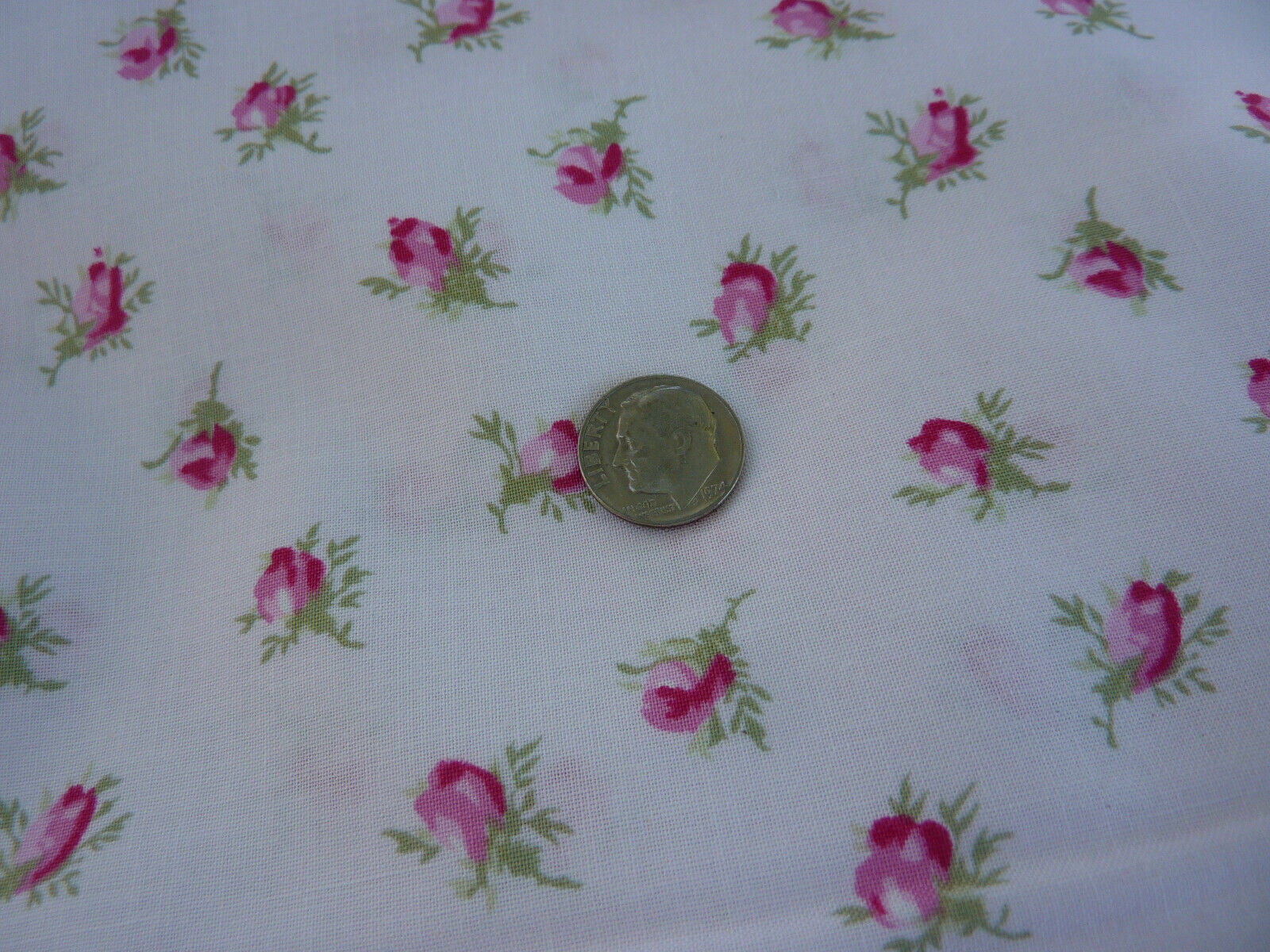 Yuwa Sweet Red and Pink Rosebuds on Beautiful Pink 100% Cotton Fabric  HTF