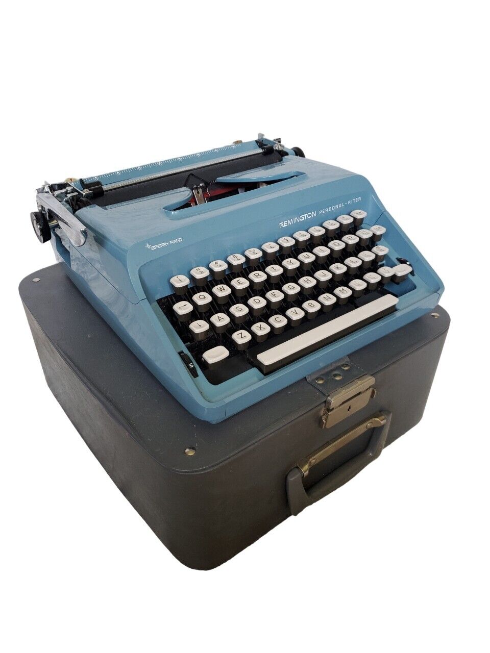 Vintage Remington Personal-Riter Typewriter Sperry Rand Portable Case Key Blue