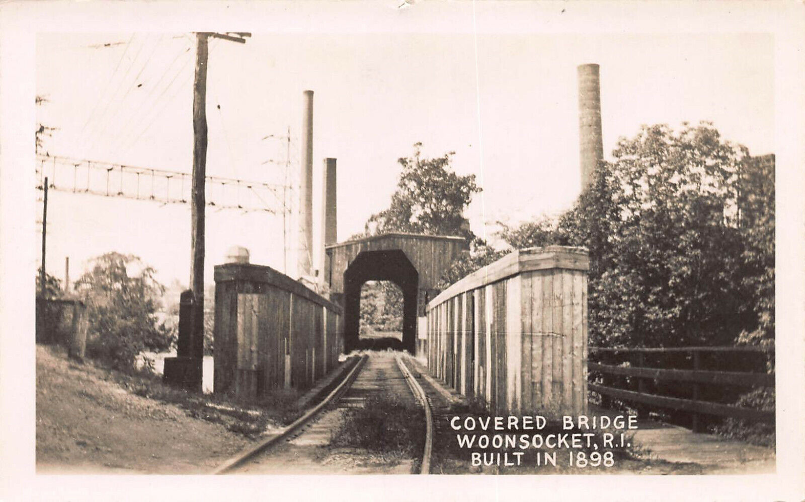 Covered Bridge, Woonsocket, Rhode Island, early real photo postcard, unused 