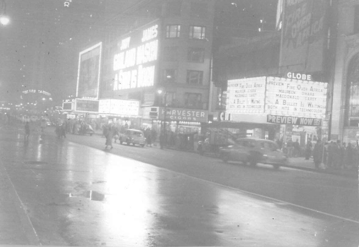 1950s 47th St NYC Marquee Globe Lunt-Fontanne Theatre Garland O\'Hara Cigar Sign