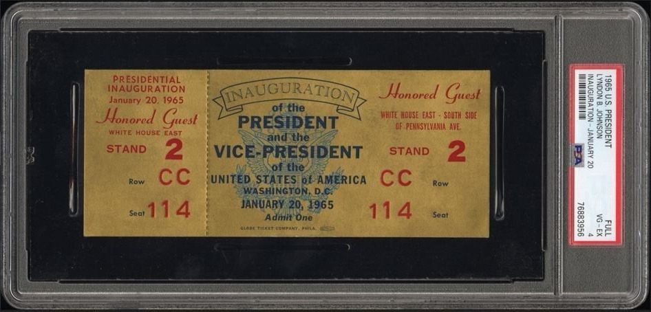 1965 Jan 20 President Lyndon Johnson LBJ Inauguration Gold Ticket PSA 4 VG-EX