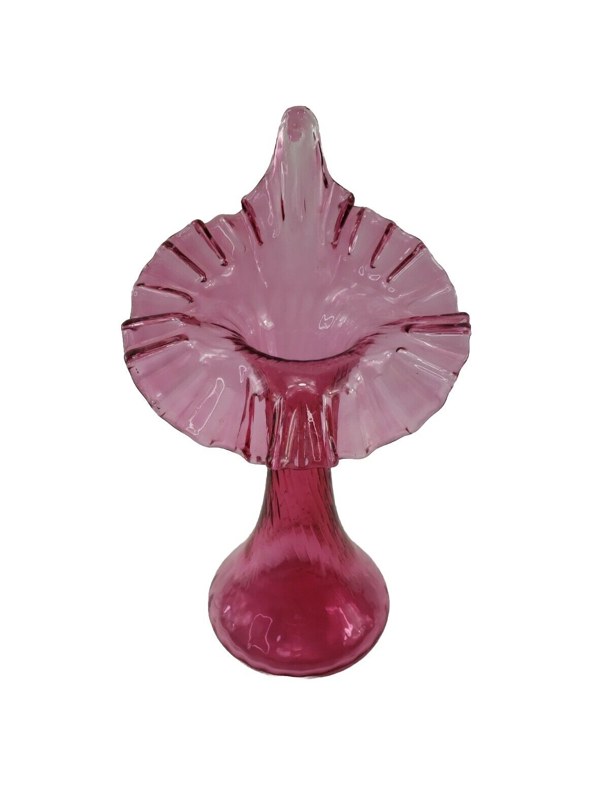 1989 Fenton Glass Cranberry Coin Dot Jack in the Pulpit Tulip Vase 