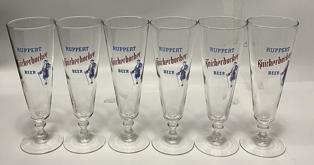 Vintage 1950s Ruppert Knickerbocker Pilsner Beer Glasses Set Of 6 Mid Century EX