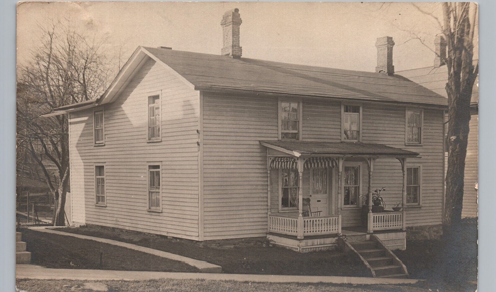 HOUSE & FRONT PORCH jamestown ny real photo postcard rppc antique history
