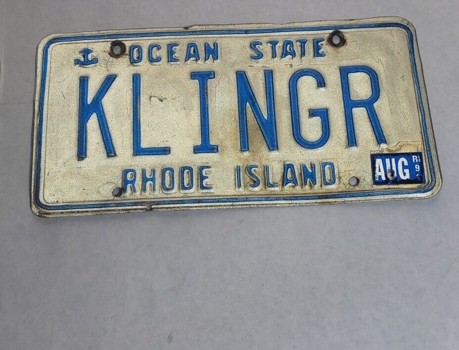 Vintage 90’s Rhode Island Vanity License Plate Mash Inspired Memorabilia KLINGR 