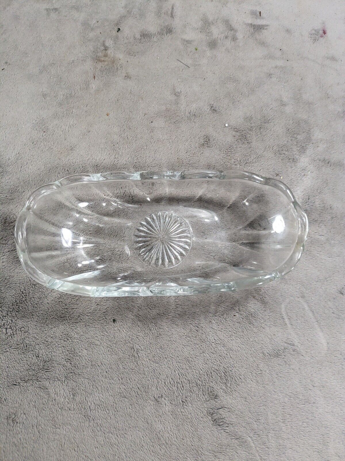 Vintage Clear Glass Butter Boat Dish Scalloped Rim 8\