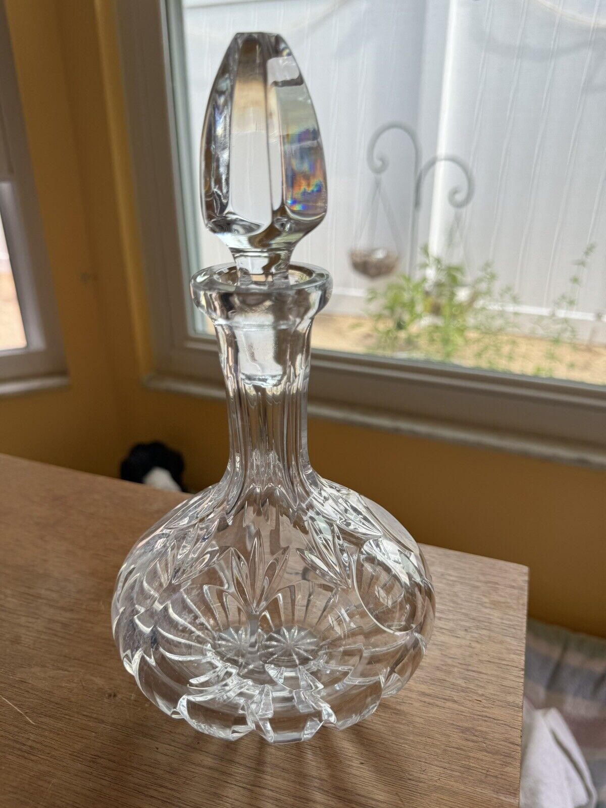 Antique Brilliant Cut Small Crystal Decanter w/Coin Dot Pattern w/ Stopper