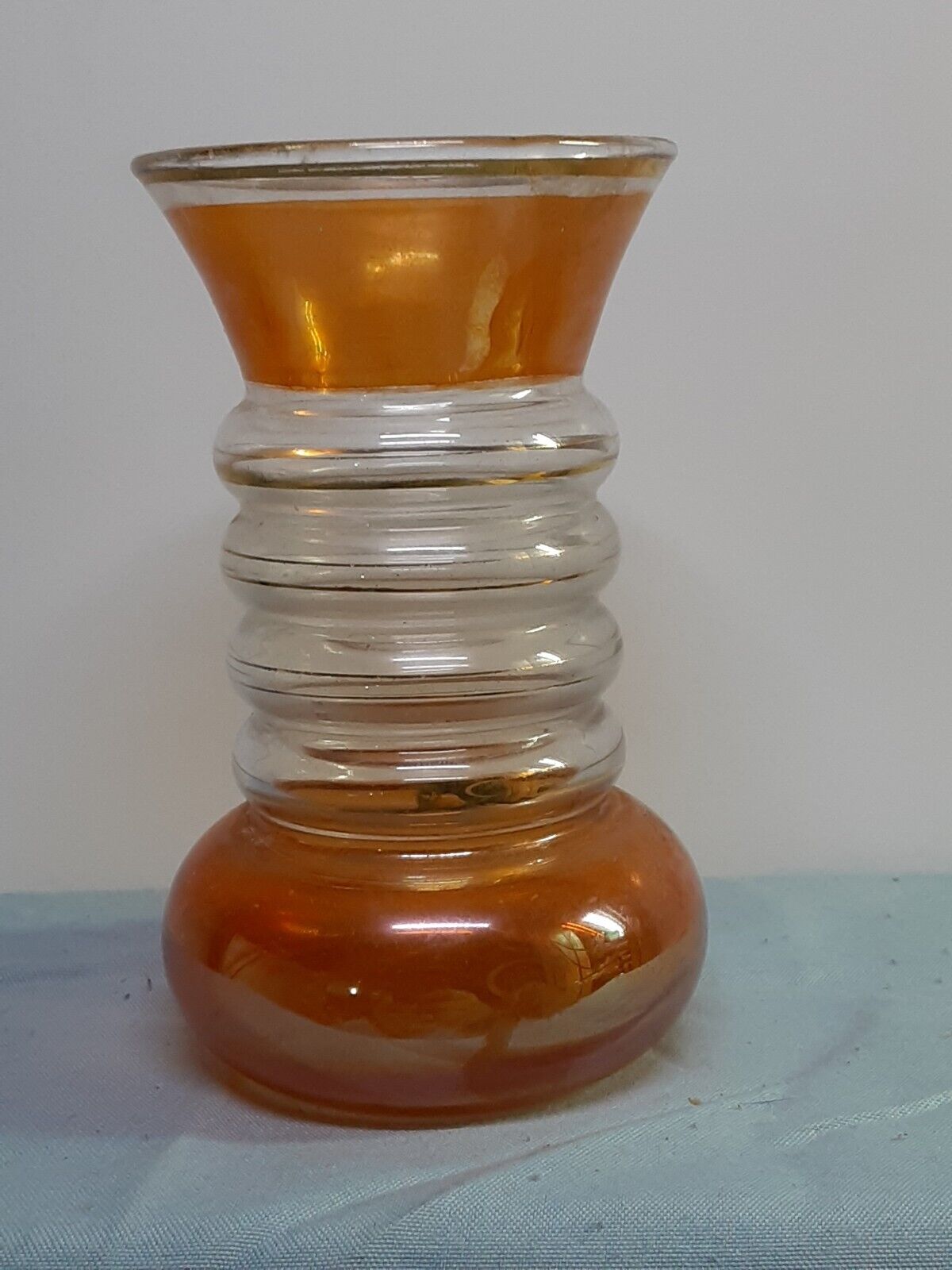 Vintage 1950\'s Amber Glass Posey/ Bud Vase w/ Flashed Hand Painted Gold Trim