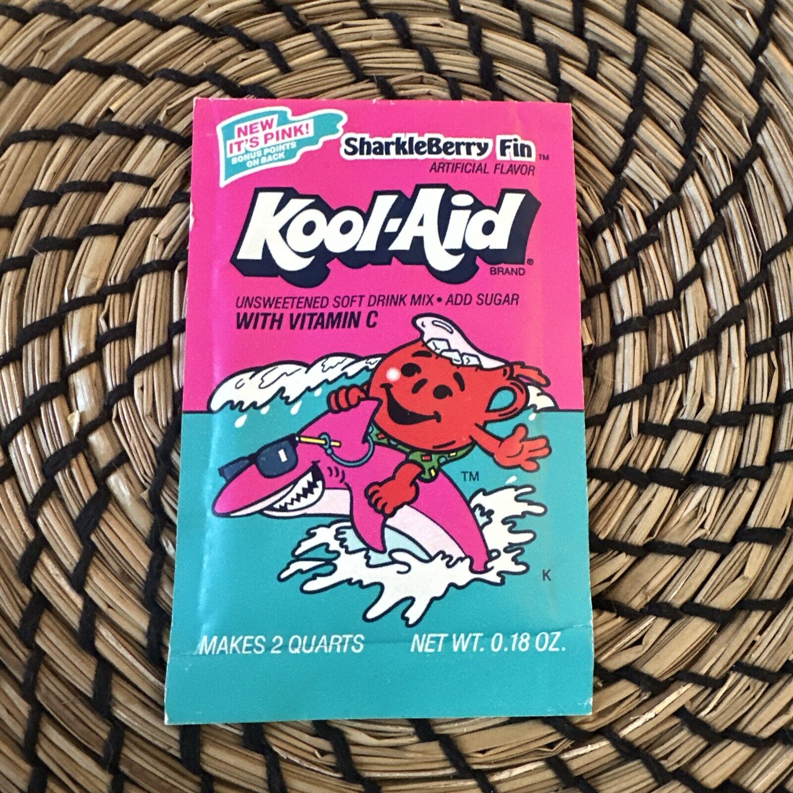 Vintage Kool Aid Pink Sharkleberry Fin Soft Drink Mix Unopened Packet
