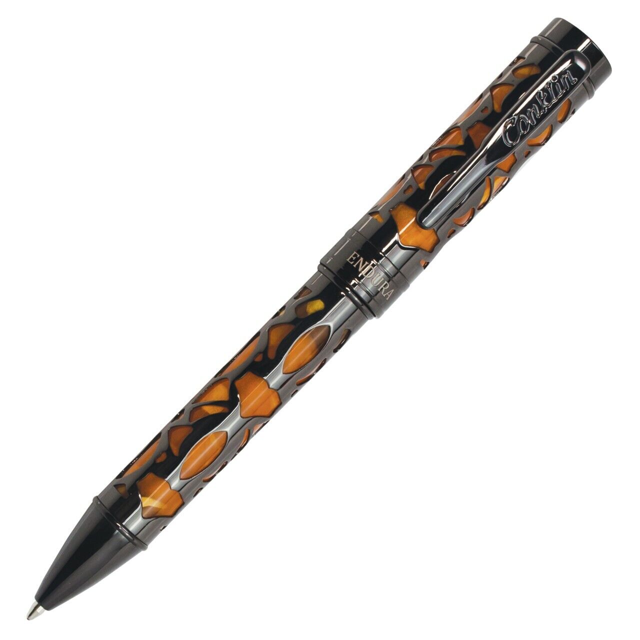 Conklin Endura Deco Crest Orange & Gunmetal Ballpoint Pen  New In Box