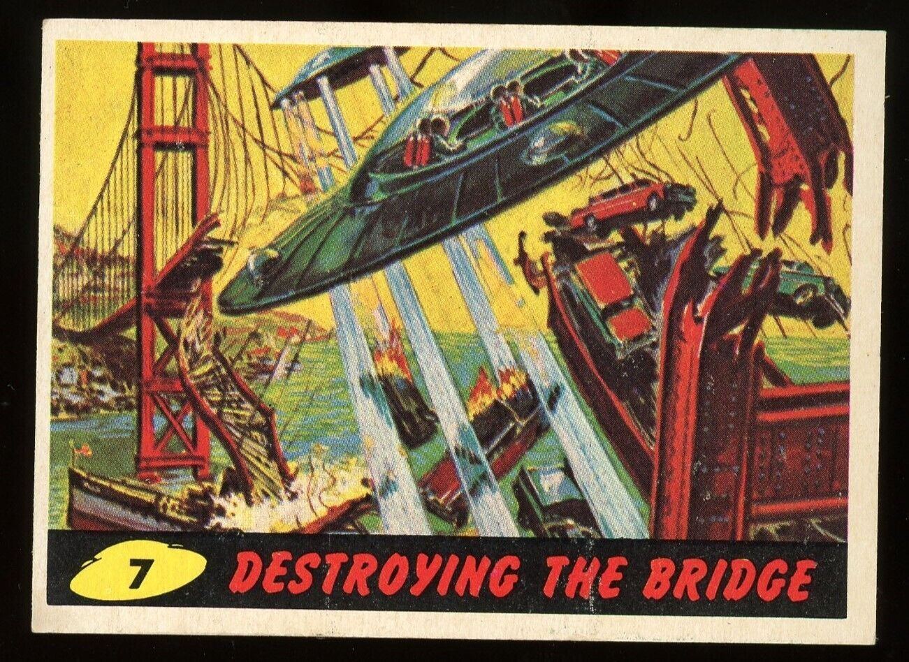Original 1962 Topps Bubbles Mars Attacks Card # 7 Destroying The Bridge